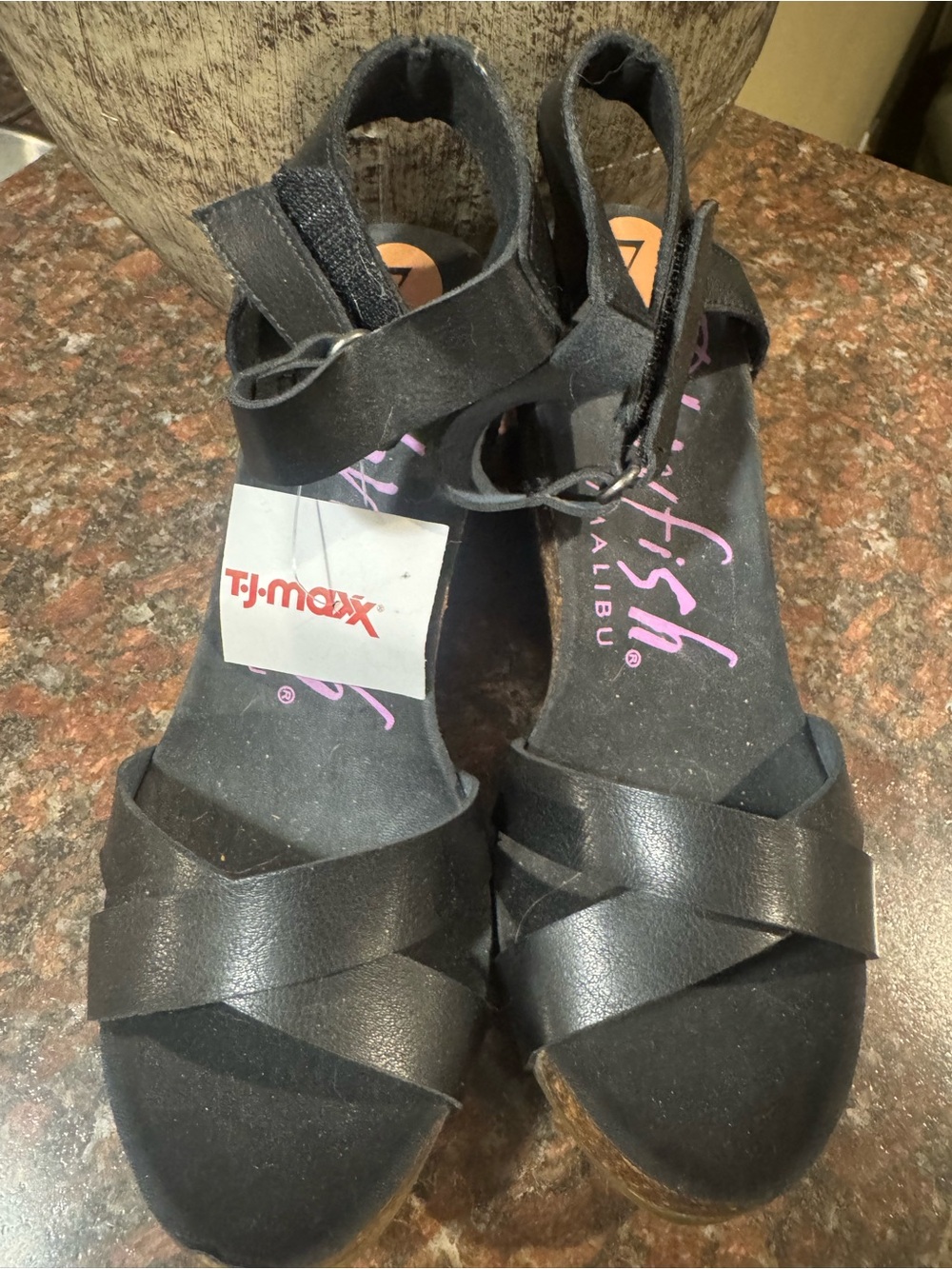 Blowfish Malibu- NWT- Black Cork Wedge Sandals with Crisscross Straps - Picture 4 of 4